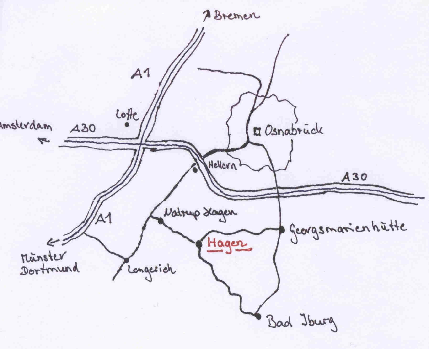 Umgebungskarte von Hagen a.T.W.