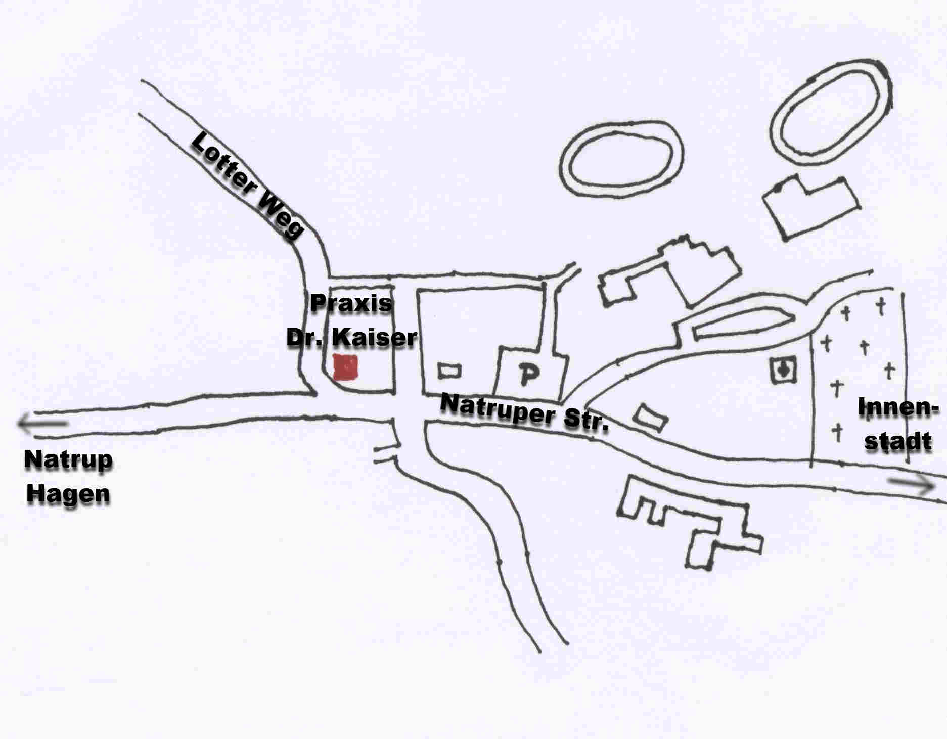 Lage der Praxis im Lotter Weg Ecke Natruper Str.